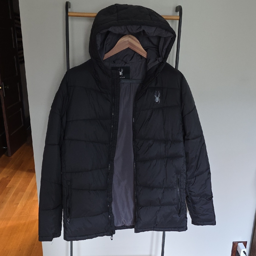 Spyder Charcoal Hooded Puffer Jacket